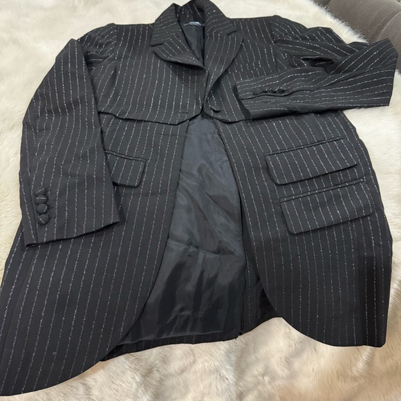 New Maeve Anthropologie black metálico pinstriped blazer xxsmall - Picture 4 of 5